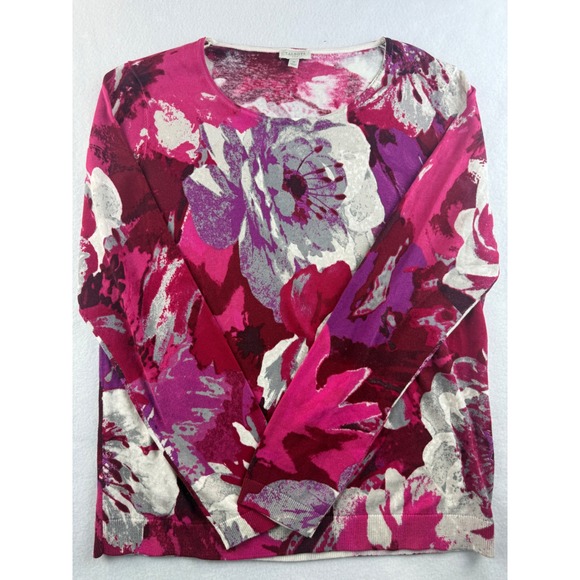 Talbots Floral Print Sweater Size M Pink Purple Gray Long Sleeve Knit Top - Picture 1 of 9